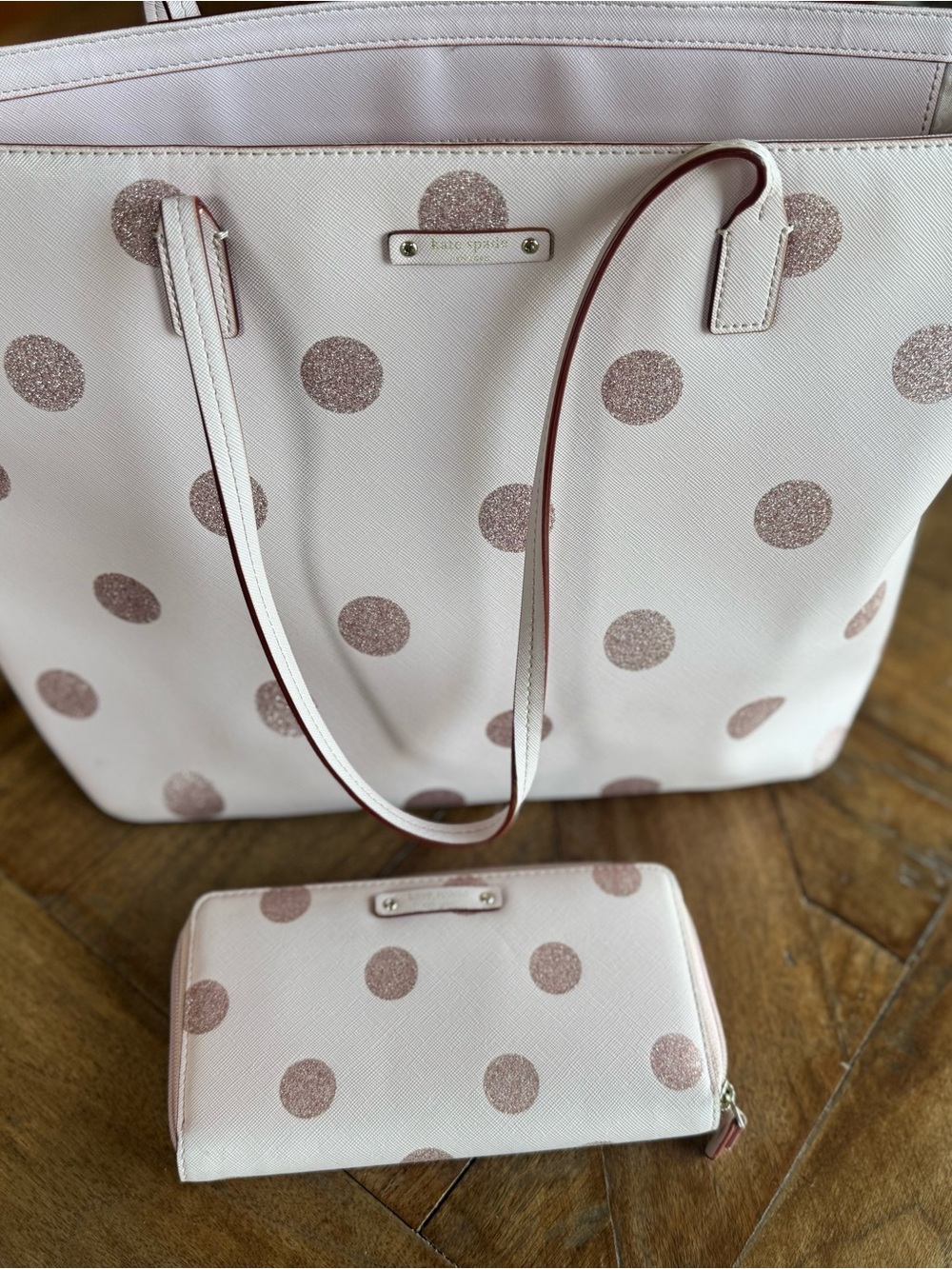 kate spade Pink Polka Dot Tote and Wallet Set